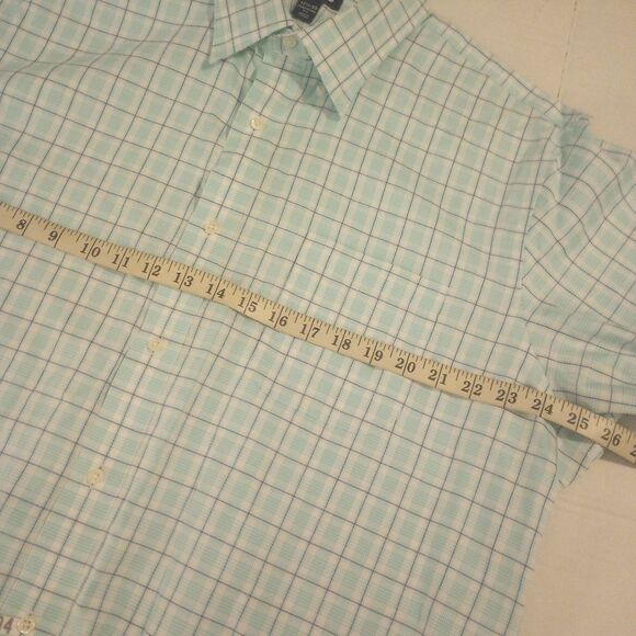 Lands end teal and navy plaid long sleeve button down - Picture 6 of 9